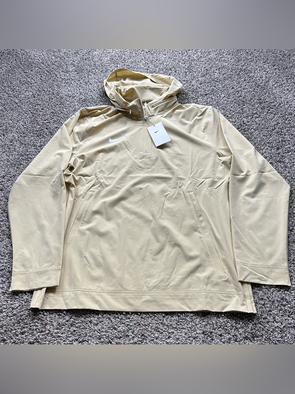 Nike Coaches Jacket Mens Medium Gold Long Sleeve 1/4 Zip Hooded FJ9545-783